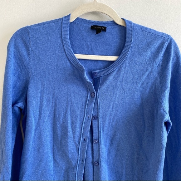 TALBOTS Blue Cashmere Blend Cardigan Sweater S - Picture 2 of 9